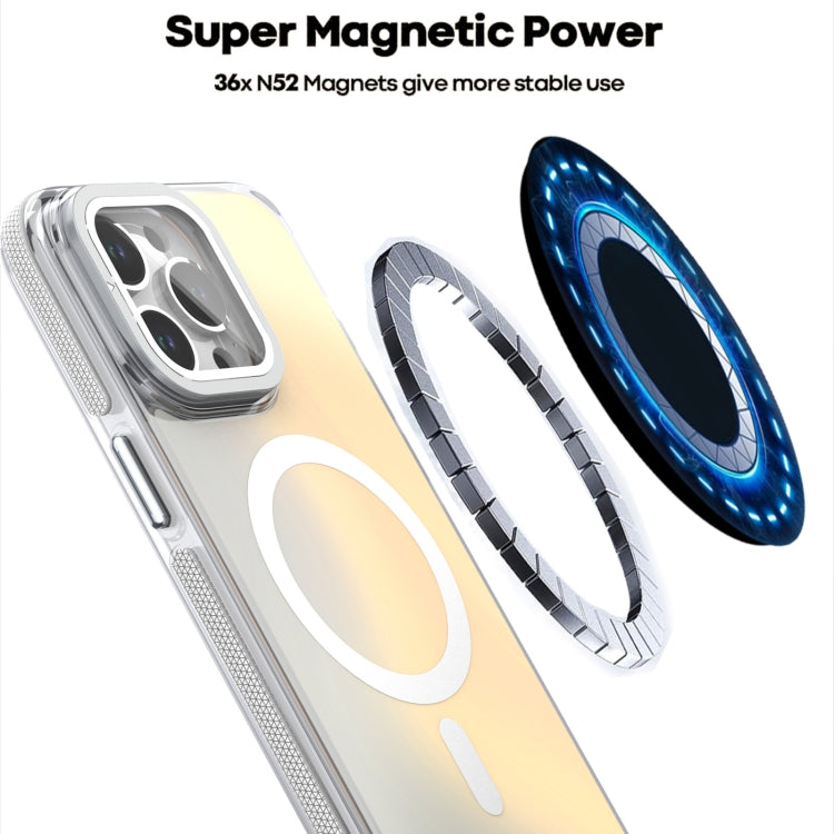 For iPhone 16 Plus MagSafe Gradient Color Lens Film Phone Case with Lens Fold Holder(Orange) - iPhone 16 Plus Cases by PMC TechLife | Online Shopping South Africa | PMC TechLife | Buy Now Pay Later Mobicred