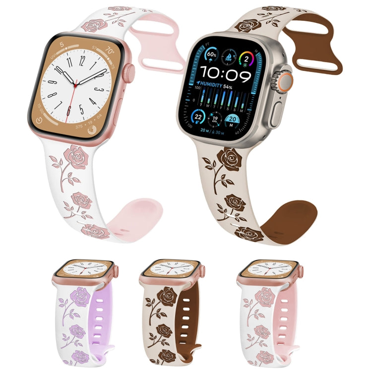 For Apple Watch SE 40mm Two-color Rose Engraved Silicone Watch Band(White Pink) - free shipping - PMc TechLife - Order now!