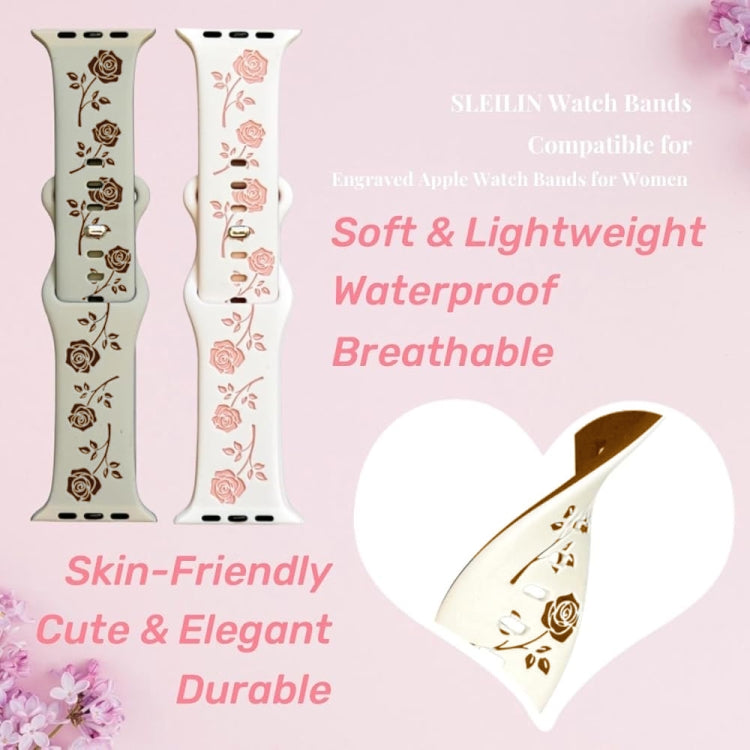 For Apple Watch SE 44mm Two-color Rose Engraved Silicone Watch Band(White Pink) - free shipping - PMc TechLife - Order now!