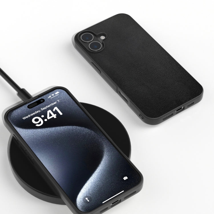 For iPhone 16 PU Leather Black Frame Full Coverage Phone Case(Black) - iPhone 16 Cases by PMC TechLife | Online Shopping South Africa | PMC TechLife | Buy Now Pay Later Mobicred