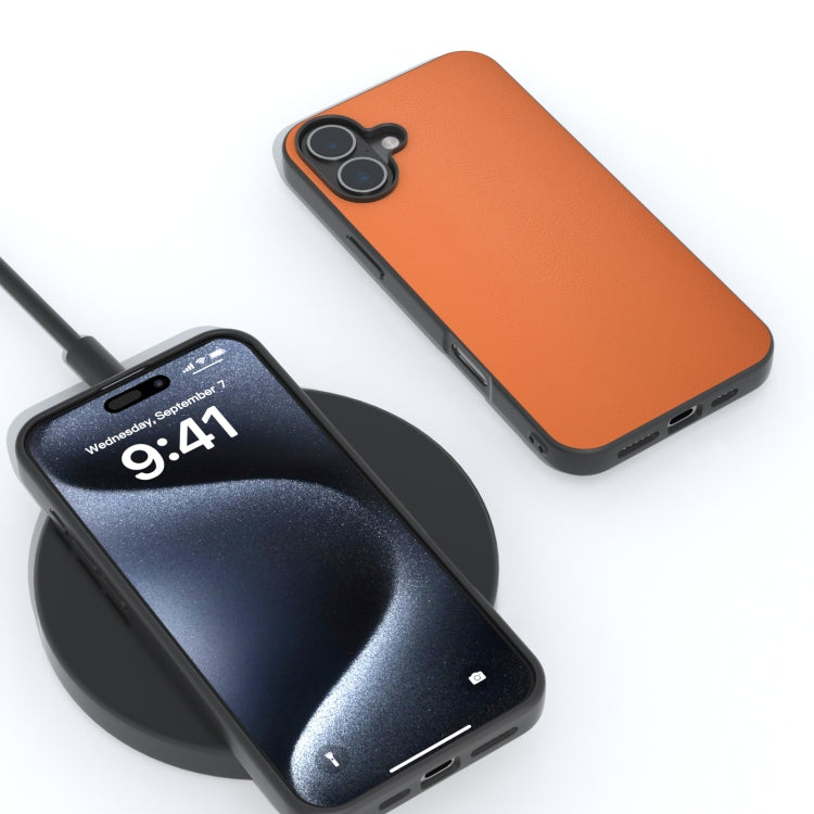 For iPhone 16 Plus PU Leather Black Frame Full Coverage Phone Case(Orange) - iPhone 16 Plus Cases by PMC TechLife | Online Shopping South Africa | PMC TechLife | Buy Now Pay Later Mobicred