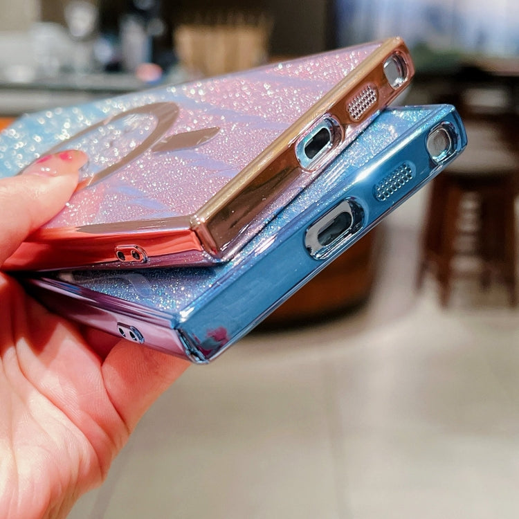 For Samsung Galaxy S25 Ultra 5G Dual-Love Leaves Gradient Glitter MagSafe TPU Phone Case(Blue) - Galaxy S25 Ultra 5G Cases by PMC Jewellery | Online Shopping South Africa | PMC Jewellery | Buy Now Pay Later Mobicred