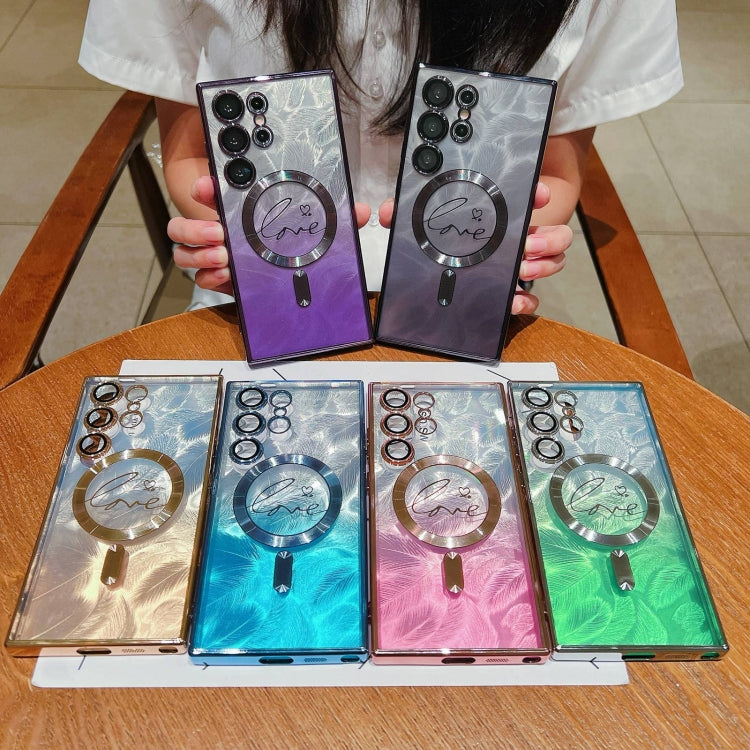 For Samsung Galaxy S25 5G Dual-Love Feather Gradient Glitter MagSafe TPU Phone Case(Blue) - Galaxy S25 5G Cases by PMC Jewellery | Online Shopping South Africa | PMC Jewellery | Buy Now Pay Later Mobicred