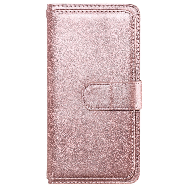 For iPhone 16 Plus Multi-Function Wallet 10 Card Slots Leather Phone Case(Rose Gold) - iPhone 16 Plus Cases by PMC TechLife | Online Shopping South Africa | PMC TechLife | Buy Now Pay Later Mobicred