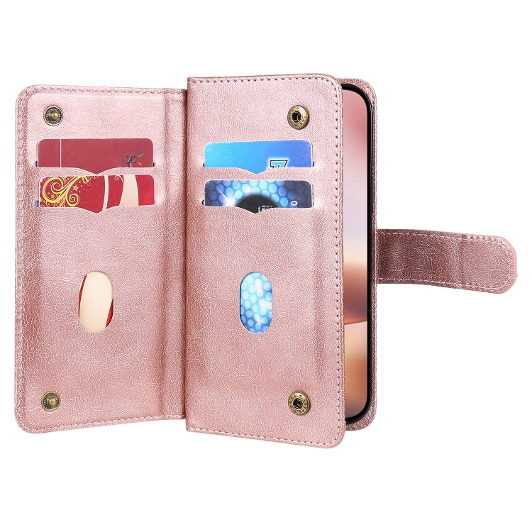For iPhone 16 Plus Multi-Function Wallet 10 Card Slots Leather Phone Case(Rose Gold) - iPhone 16 Plus Cases by PMC TechLife | Online Shopping South Africa | PMC TechLife | Buy Now Pay Later Mobicred