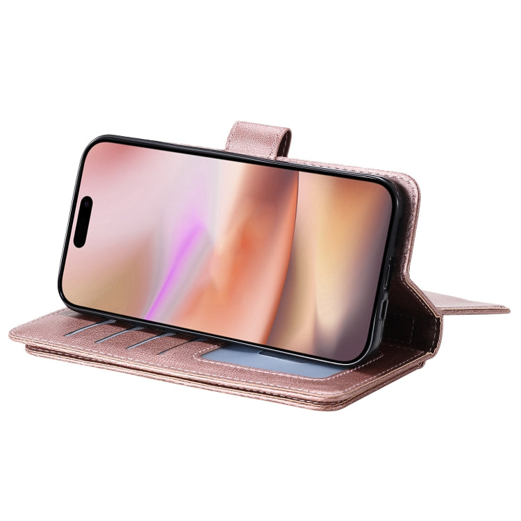 For iPhone 16 Plus Multi-Function Wallet 10 Card Slots Leather Phone Case(Rose Gold) - iPhone 16 Plus Cases by PMC TechLife | Online Shopping South Africa | PMC TechLife | Buy Now Pay Later Mobicred