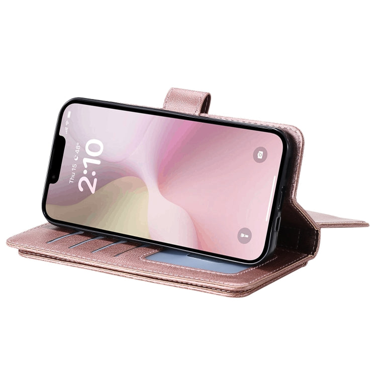 For iPhone 16e Multi-Function Wallet 10 Card Slots Leather Phone Case(Rose Gold) - iPhone 16e Cases by PMC TechLife | Online Shopping South Africa | PMC TechLife | Buy Now Pay Later Mobicred