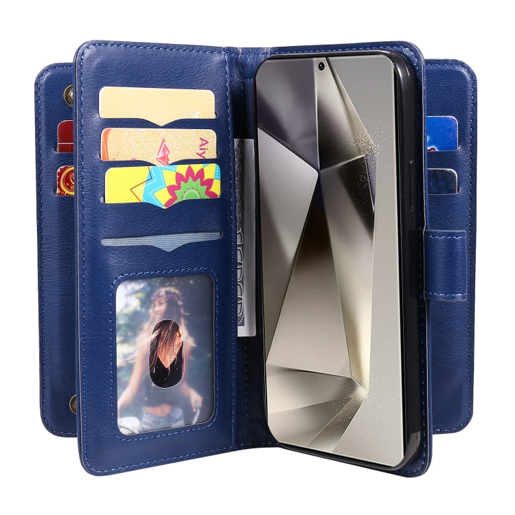 For Samsung Galaxy S25 Ultra 5G Multi-Function Wallet 10 Card Slots Leather Phone Case(Dark Blue) - Galaxy S25 Ultra 5G Cases by PMC Jewellery | Online Shopping South Africa | PMC Jewellery | Buy Now Pay Later Mobicred