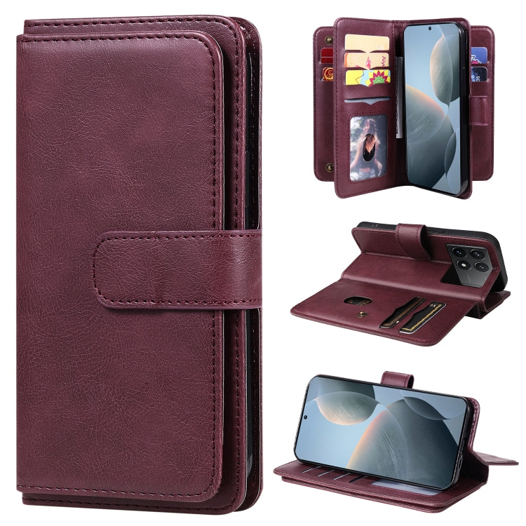 For Redmi K70 Multi-Function Wallet 10 Card Slots Leather Phone Case(Claret) - free shipping - PMC Jewellery - Order now!