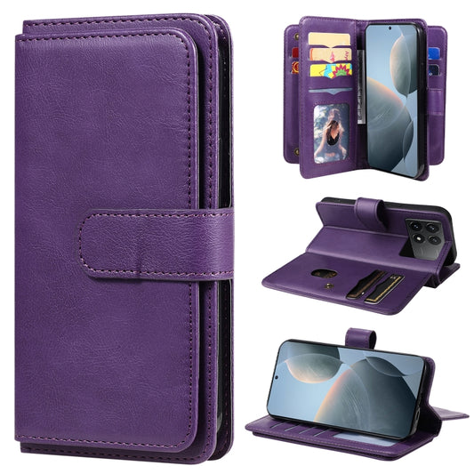 For Redmi K70 Multi-Function Wallet 10 Card Slots Leather Phone Case(Violet) - K70 Cases by PMC Jewellery | Online Shopping South Africa | PMC Jewellery | Buy Now Pay Later Mobicred