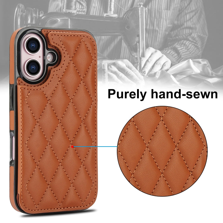 For iPhone 16 Double Buckle Rhombic PU Leather Phone Case(Brown) - iPhone 16 Cases by PMC Jewellery | Online Shopping South Africa | PMC Jewellery | Buy Now Pay Later Mobicred