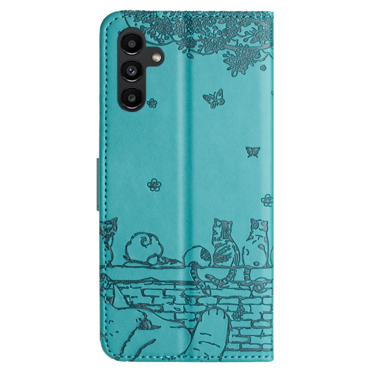 For Samsung Galaxy S25+ 5G Cat Embossing Pattern Leather Phone Case with Lanyard(Blue) - Galaxy S25+ 5G Cases by PMC Jewellery | Online Shopping South Africa | PMC Jewellery | Buy Now Pay Later Mobicred