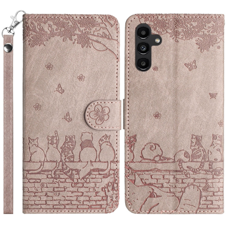 For Samsung Galaxy S25+ 5G Cat Embossing Pattern Leather Phone Case with Lanyard(Grey) - Galaxy S25+ 5G Cases by PMC Jewellery | Online Shopping South Africa | PMC Jewellery | Buy Now Pay Later Mobicred