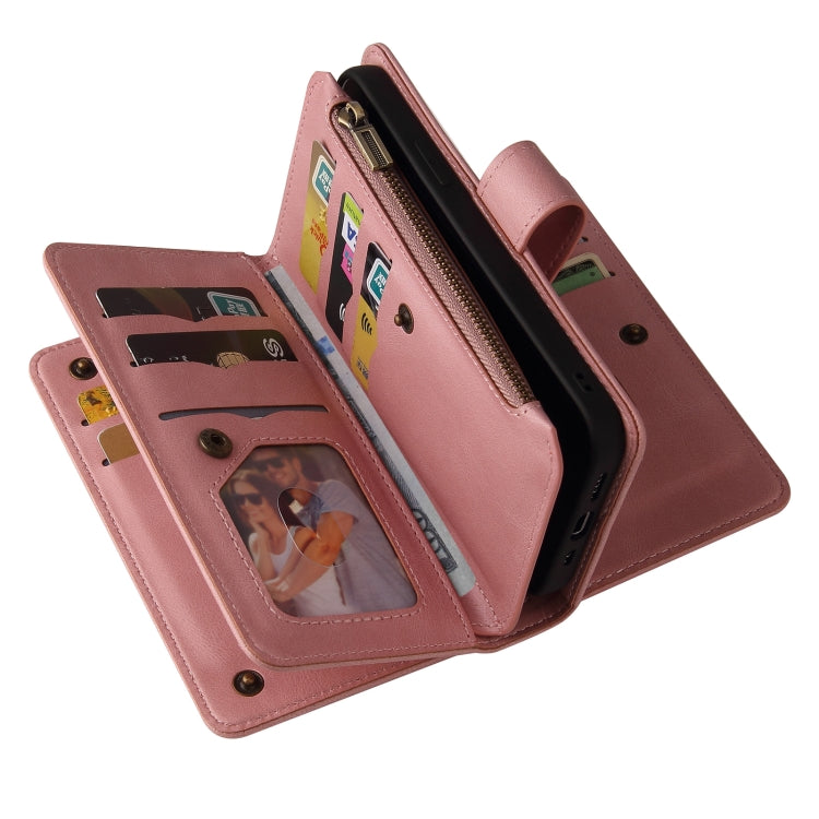 For iPhone 16 Pro Max Skin Feel Multi Card Slots Zipper Wallet Leather Phone Case(Pink) - iPhone 16 Pro Max Cases by PMC TechLife | Online Shopping South Africa | PMC TechLife | Buy Now Pay Later Mobicred
