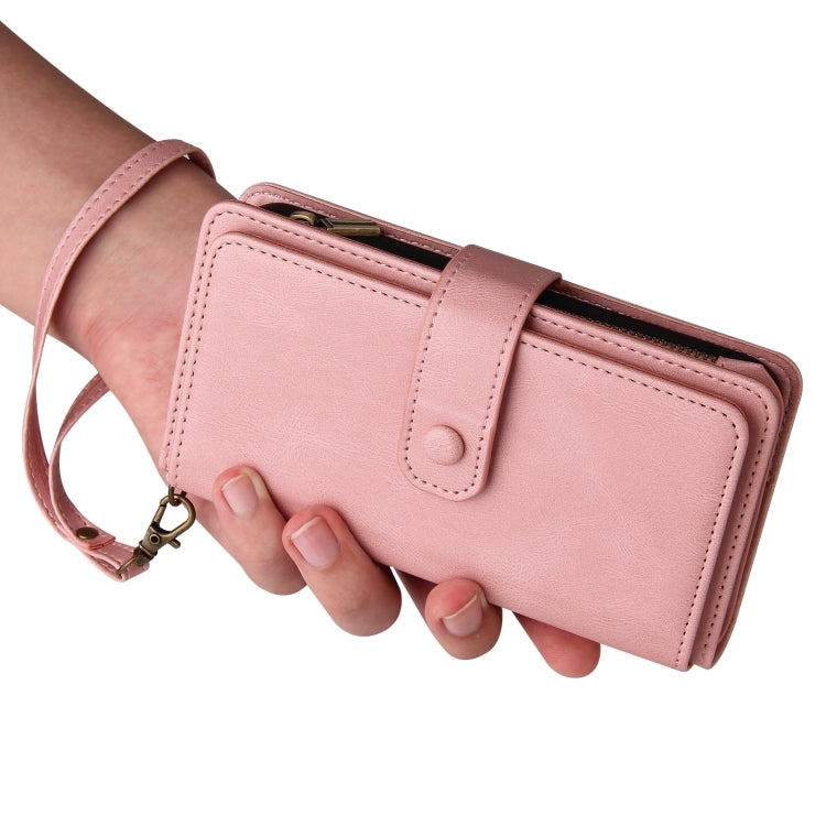 For iPhone 16 Pro Skin Feel Multi Card Slots Zipper Wallet Leather Phone Case(Pink) - iPhone 16 Pro Cases by PMC TechLife | Online Shopping South Africa | PMC TechLife | Buy Now Pay Later Mobicred