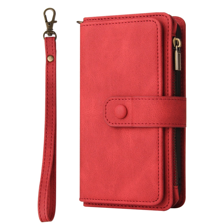 For iPhone 16 Plus Skin Feel Multi Card Slots Zipper Wallet Leather Phone Case(Red) - iPhone 16 Plus Cases by PMC TechLife | Online Shopping South Africa | PMC TechLife | Buy Now Pay Later Mobicred