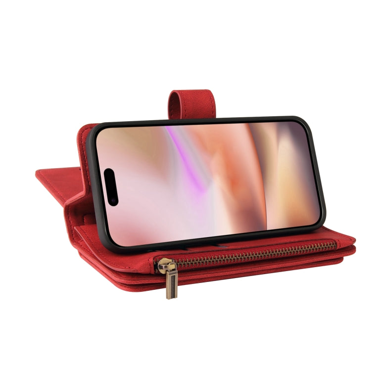 For iPhone 16 Plus Skin Feel Multi Card Slots Zipper Wallet Leather Phone Case(Red) - iPhone 16 Plus Cases by PMC TechLife | Online Shopping South Africa | PMC TechLife | Buy Now Pay Later Mobicred