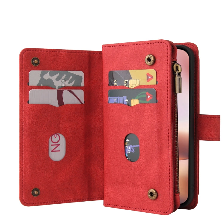 For iPhone 16 Plus Skin Feel Multi Card Slots Zipper Wallet Leather Phone Case(Red) - iPhone 16 Plus Cases by PMC TechLife | Online Shopping South Africa | PMC TechLife | Buy Now Pay Later Mobicred