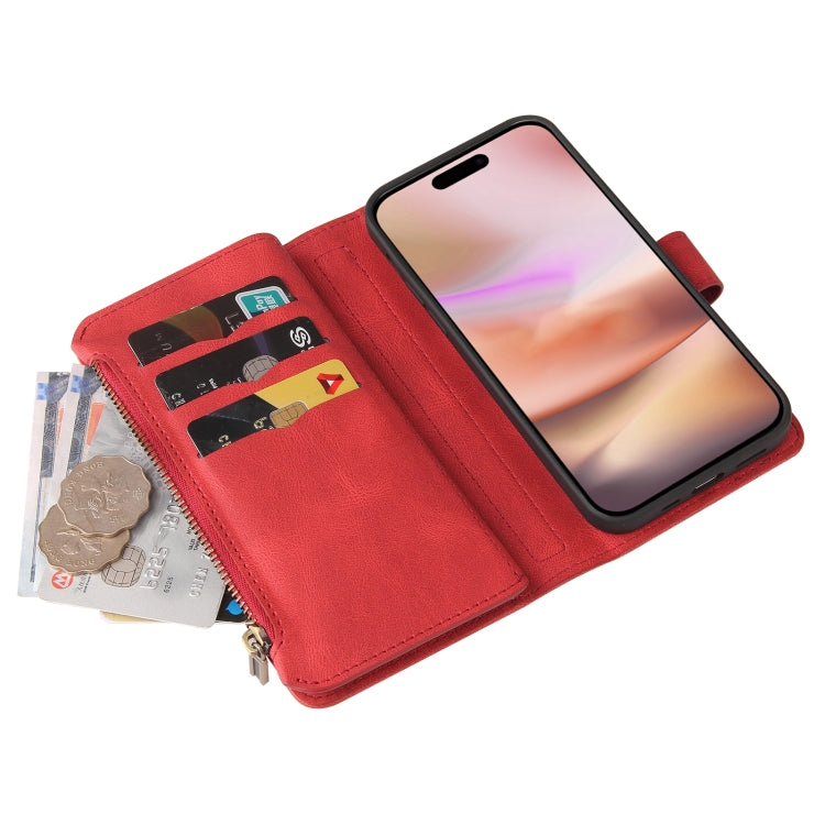 For iPhone 16 Plus Skin Feel Multi Card Slots Zipper Wallet Leather Phone Case(Red) - iPhone 16 Plus Cases by PMC TechLife | Online Shopping South Africa | PMC TechLife | Buy Now Pay Later Mobicred