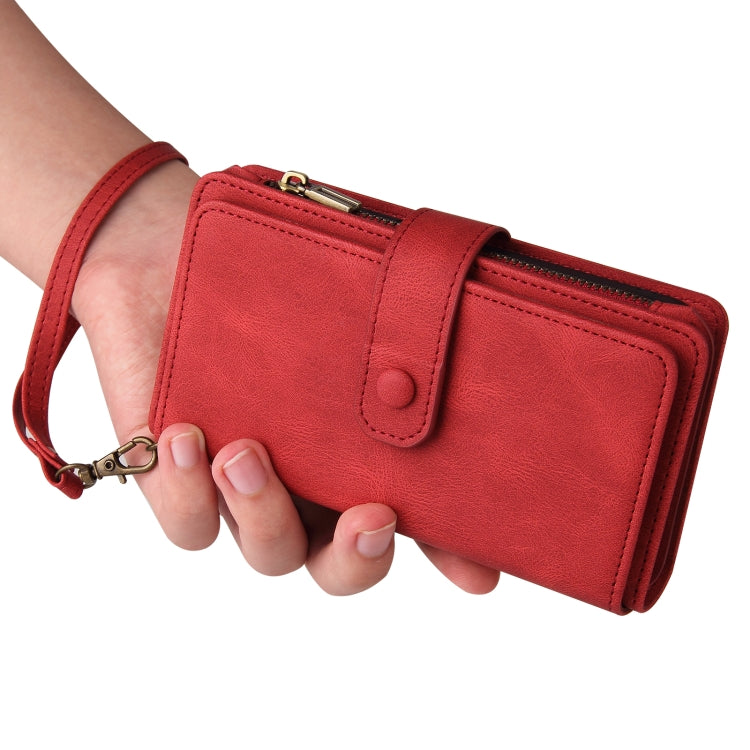 For iPhone 16 Plus Skin Feel Multi Card Slots Zipper Wallet Leather Phone Case(Red) - iPhone 16 Plus Cases by PMC TechLife | Online Shopping South Africa | PMC TechLife | Buy Now Pay Later Mobicred