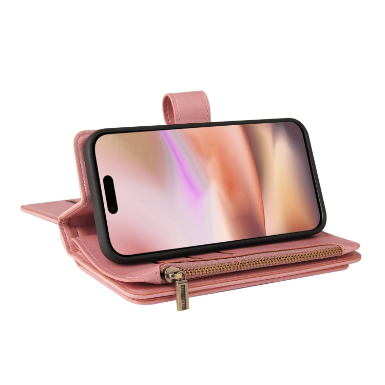 For iPhone 16 Plus Skin Feel Multi Card Slots Zipper Wallet Leather Phone Case(Pink) - free shipping - PMC TechLife - Order now!