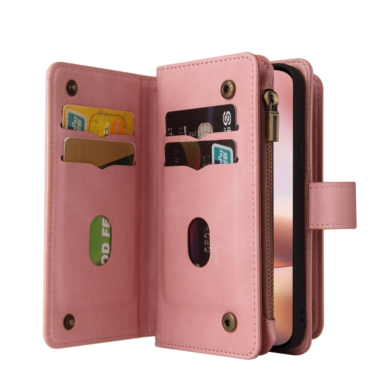 For iPhone 16 Plus Skin Feel Multi Card Slots Zipper Wallet Leather Phone Case(Pink) - iPhone 16 Plus Cases by PMC Jewellery | Online Shopping South Africa | PMC Jewellery | Buy Now Pay Later Mobicred