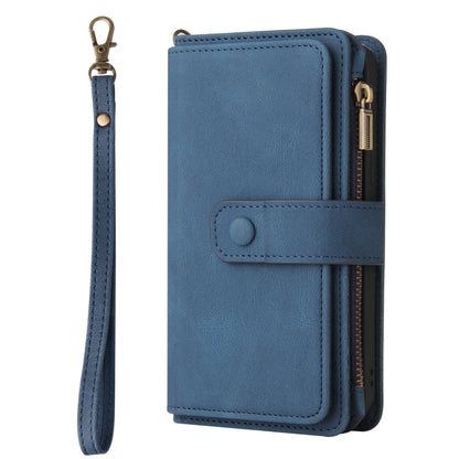 For iPhone 16 Plus Skin Feel Multi Card Slots Zipper Wallet Leather Phone Case(Blue) - iPhone 16 Plus Cases by PMC Jewellery | Online Shopping South Africa | PMC Jewellery | Buy Now Pay Later Mobicred