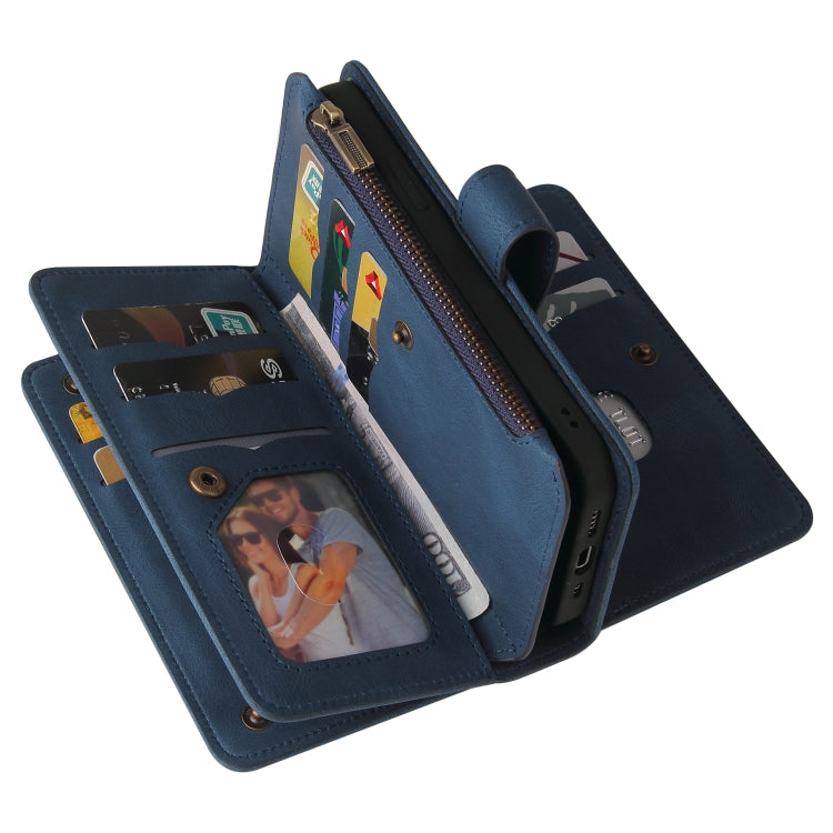 For iPhone 16 Plus Skin Feel Multi Card Slots Zipper Wallet Leather Phone Case(Blue) - iPhone 16 Plus Cases by PMC Jewellery | Online Shopping South Africa | PMC Jewellery | Buy Now Pay Later Mobicred