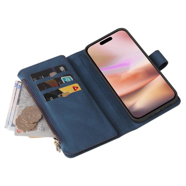 For iPhone 16 Plus Skin Feel Multi Card Slots Zipper Wallet Leather Phone Case(Blue) - iPhone 16 Plus Cases by PMC Jewellery | Online Shopping South Africa | PMC Jewellery | Buy Now Pay Later Mobicred