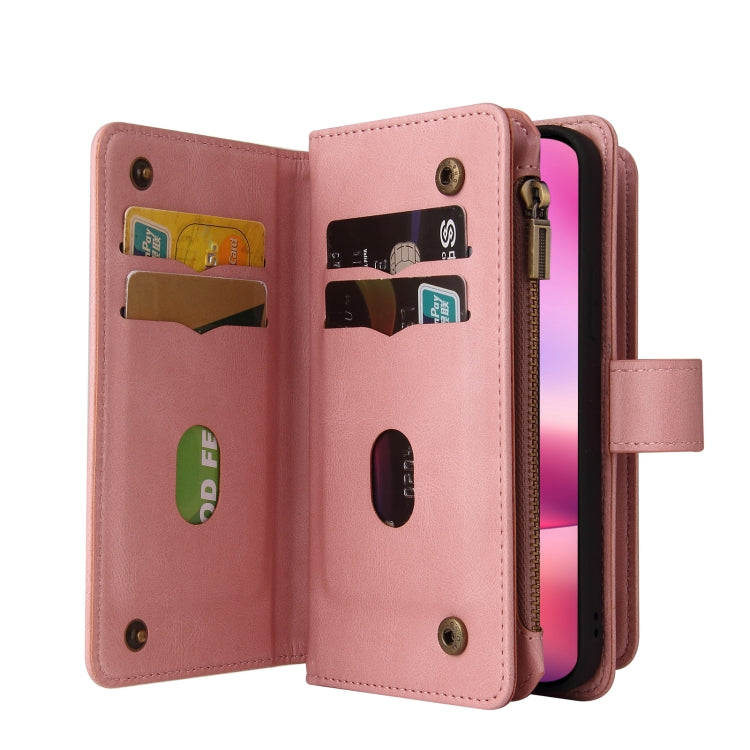 For iPhone 16 Skin Feel Multi Card Slots Zipper Wallet Leather Phone Case(Pink) - iPhone 16 Cases by PMC TechLife | Online Shopping South Africa | PMC TechLife | Buy Now Pay Later Mobicred