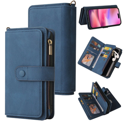 For iPhone 16 Skin Feel Multi Card Slots Zipper Wallet Leather Phone Case(Blue) - iPhone 16 Cases by PMC Jewellery | Online Shopping South Africa | PMC Jewellery | Buy Now Pay Later Mobicred