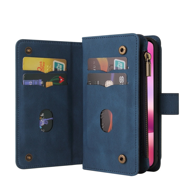 For iPhone 16 Skin Feel Multi Card Slots Zipper Wallet Leather Phone Case(Blue) - iPhone 16 Cases by PMC Jewellery | Online Shopping South Africa | PMC Jewellery | Buy Now Pay Later Mobicred