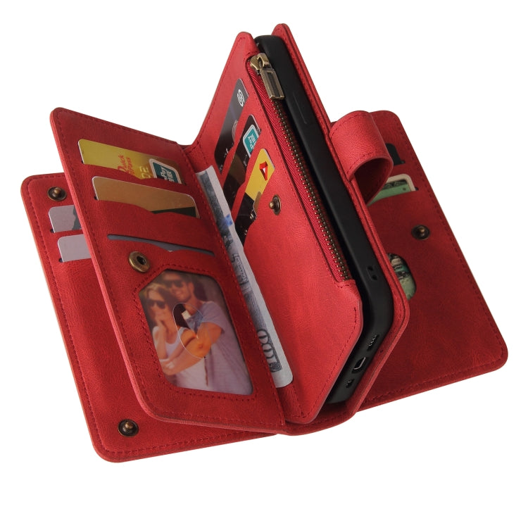 For iPhone 16e Skin Feel Multi Card Slots Zipper Wallet Leather Phone Case(Red) - iPhone 16e Cases by PMC TechLife | Online Shopping South Africa | PMC TechLife | Buy Now Pay Later Mobicred