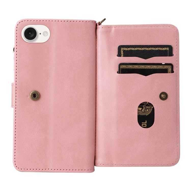 For iPhone 16e Skin Feel Multi Card Slots Zipper Wallet Leather Phone Case(Pink) - iPhone 16e Cases by PMC TechLife | Online Shopping South Africa | PMC TechLife | Buy Now Pay Later Mobicred