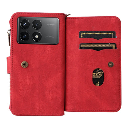 For Redmi K70 Skin Feel Multi Card Slots Zipper Wallet Leather Phone Case(Red) - K70 Cases by PMC Jewellery | Online Shopping South Africa | PMC Jewellery | Buy Now Pay Later Mobicred