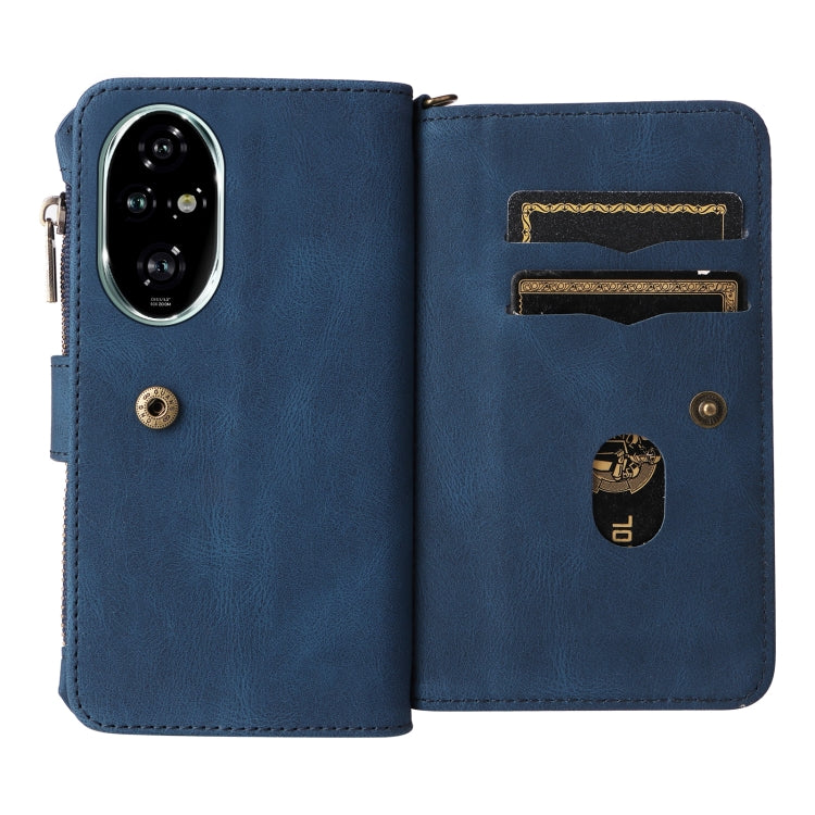 For Honor 200 Pro Skin Feel Multi Card Slots Zipper Wallet Leather Phone Case(Blue) - Honor Cases by PMC TechLife | Online Shopping South Africa | PMC TechLife | Buy Now Pay Later Mobicred