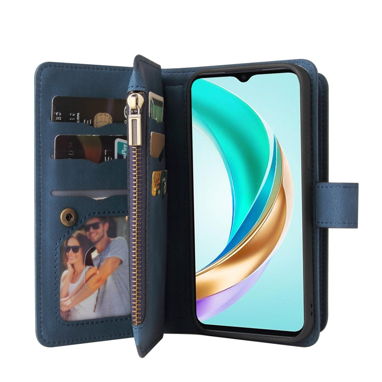 For Honor X6b Skin Feel Multi Card Slots Zipper Wallet Leather Phone Case(Blue) - Honor Cases by PMC TechLife | Online Shopping South Africa | PMC TechLife | Buy Now Pay Later Mobicred