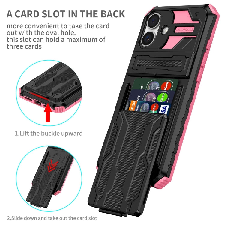 For iPhone 16 Plus Kickstand Armor Card Wallet Phone Case(Pink) - iPhone 16 Plus Cases by PMC Jewellery | Online Shopping South Africa | PMC Jewellery | Buy Now Pay Later Mobicred