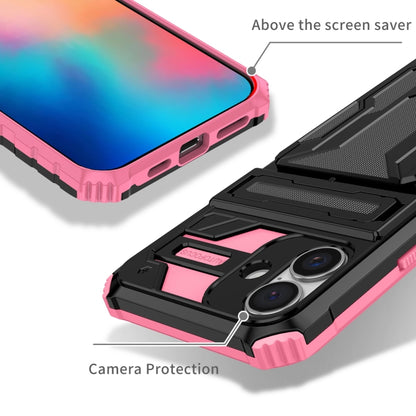 For iPhone 16 Plus Kickstand Armor Card Wallet Phone Case(Pink) - iPhone 16 Plus Cases by PMC Jewellery | Online Shopping South Africa | PMC Jewellery | Buy Now Pay Later Mobicred