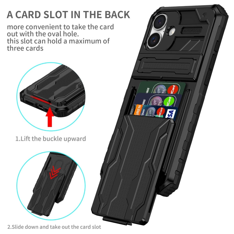 For iPhone 16 Kickstand Armor Card Wallet Phone Case(Black) - iPhone 16 Cases by PMC TechLife | Online Shopping South Africa | PMC TechLife | Buy Now Pay Later Mobicred
