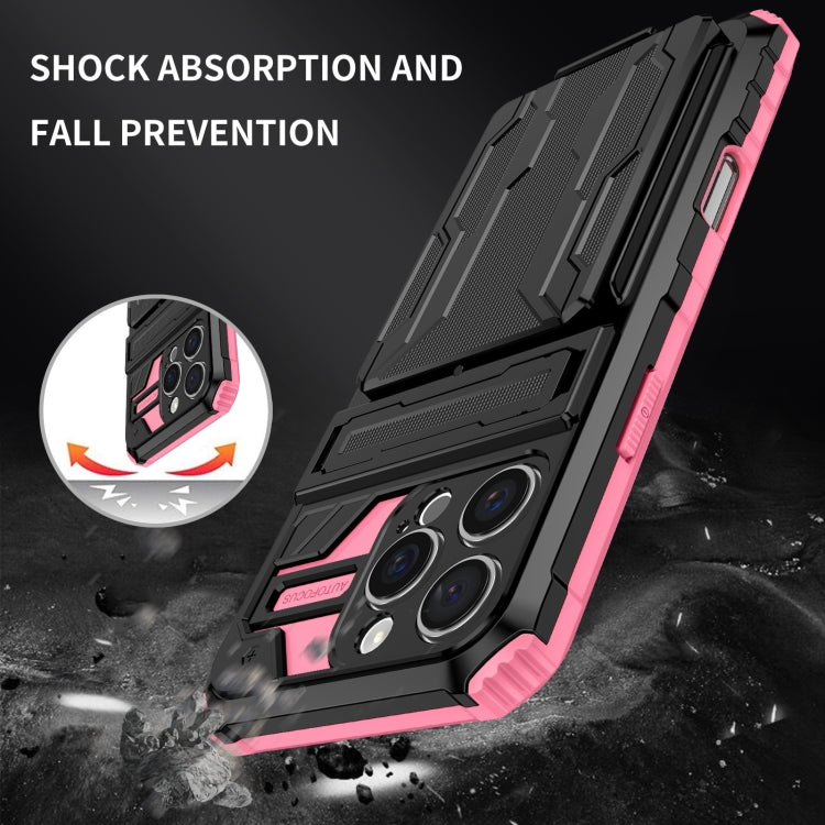 For iPhone 16 Pro Kickstand Armor Card Wallet Phone Case(Pink) - iPhone 16 Pro Cases by PMC Jewellery | Online Shopping South Africa | PMC Jewellery | Buy Now Pay Later Mobicred