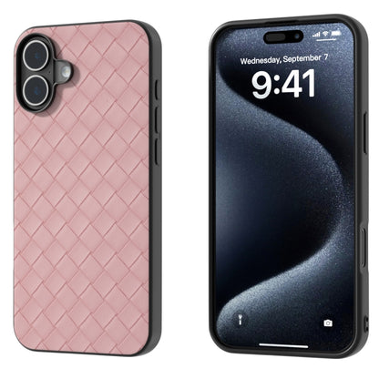 For iPhone 16 Black Frame Woven Texture PU Phone Case(Pink) - iPhone 16 Cases by PMC Jewellery | Online Shopping South Africa | PMC Jewellery | Buy Now Pay Later Mobicred