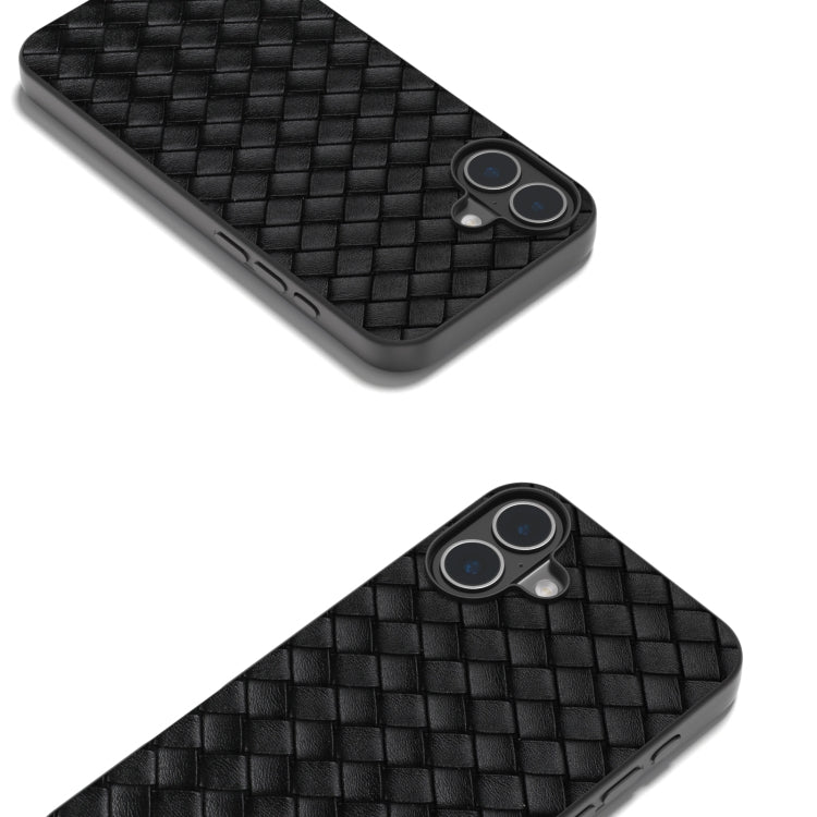 For iPhone 16 Plus Black Frame Woven Texture PU Phone Case(Black) - iPhone 16 Plus Cases by PMC TechLife | Online Shopping South Africa | PMC TechLife | Buy Now Pay Later Mobicred