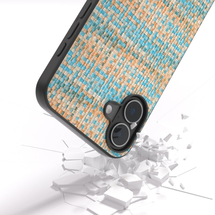 For iPhone 16 Black Frame Color Lattice Texture PU Phone Case(Blue) - iPhone 16 Cases by PMC Jewellery | Online Shopping South Africa | PMC Jewellery | Buy Now Pay Later Mobicred