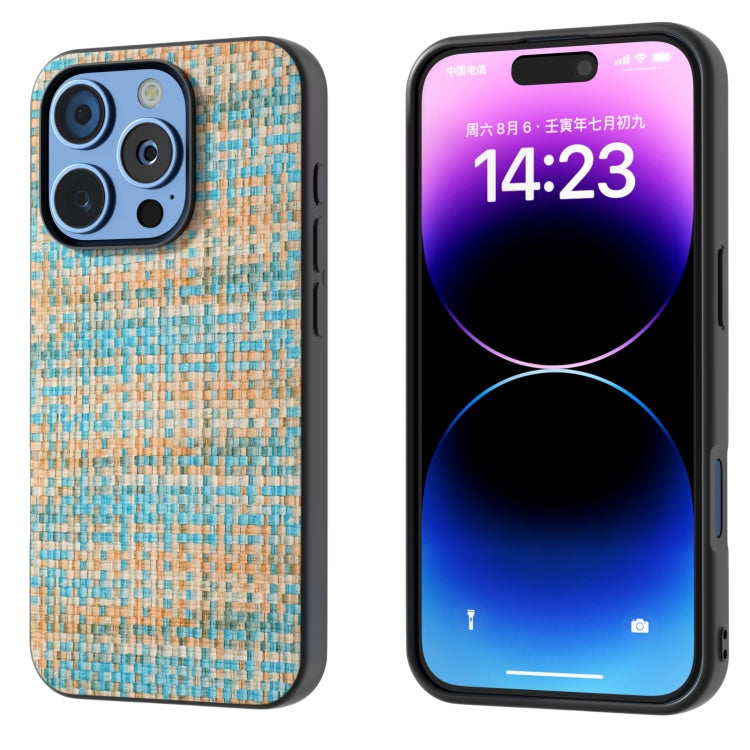 For iPhone 16 Pro Max Black Frame Color Lattice Texture PU Phone Case(Blue) - iPhone 16 Pro Max Cases by PMC TechLife | Online Shopping South Africa | PMC TechLife | Buy Now Pay Later Mobicred