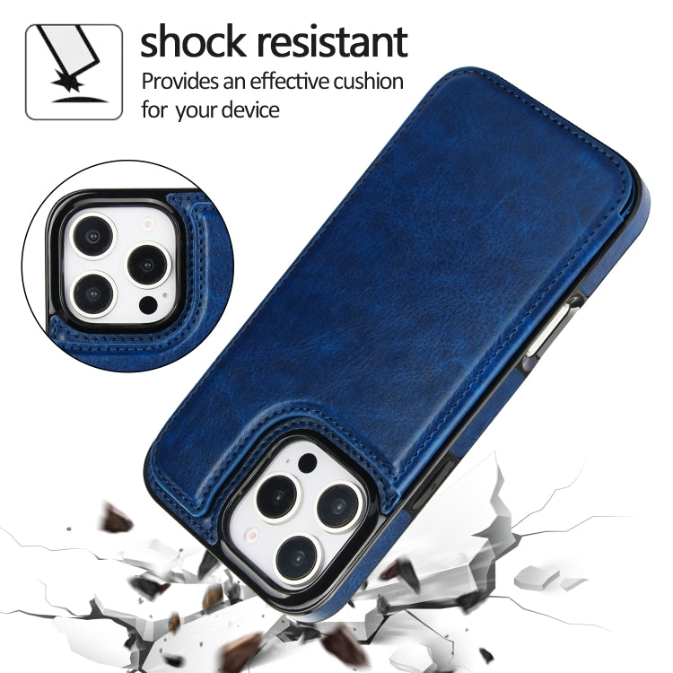 For iPhone 16 Pro Double Buckle Crazy Horse Texture PU Phone Case(Blue) - iPhone 16 Pro Cases by PMC TechLife | Online Shopping South Africa | PMC TechLife | Buy Now Pay Later Mobicred