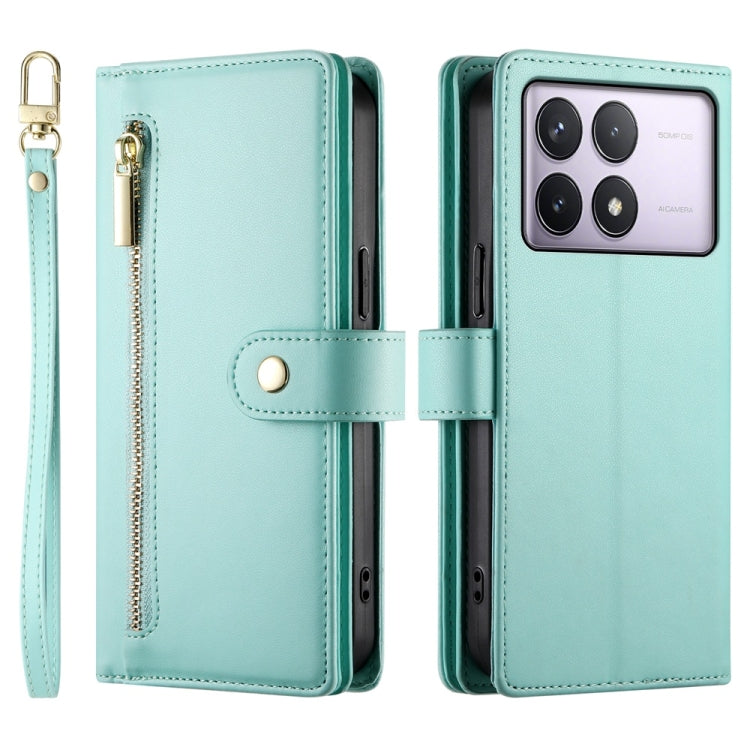 For Redmi K70 Nine Card-slot Zipper Wallet Bag Leather Phone Case(Mint Green) - K70 Cases by PMC Jewellery | Online Shopping South Africa | PMC Jewellery | Buy Now Pay Later Mobicred