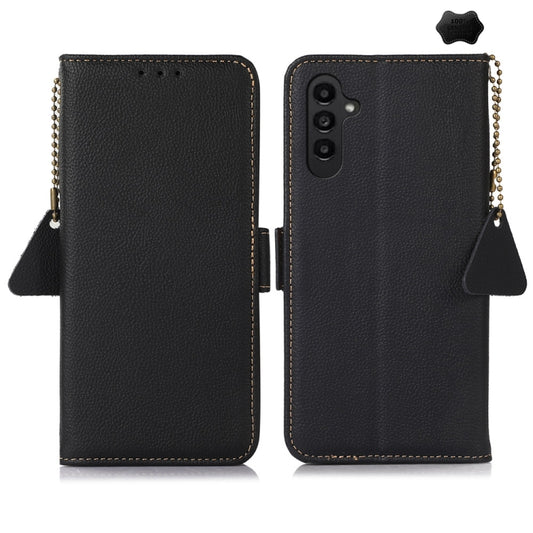 For Samsung Galaxy S24 FE 5G Side-Magnetic TJ Genuine Leather RFID Phone Case(Black) - Galaxy S24 FE 5G Cases by PMC Jewellery | Online Shopping South Africa | PMC Jewellery | Buy Now Pay Later Mobicred