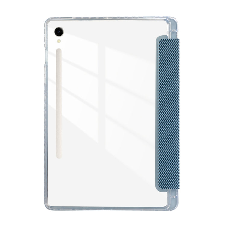 For Samsung Galaxy Tab S9 / S9 FE Carbon Fiber Clear Acrylic 3-Fold Leather Tablet Case(Blue) - Galaxy Tab S9 Cases by PMC Jewellery | Online Shopping South Africa | PMC Jewellery | Buy Now Pay Later Mobicred