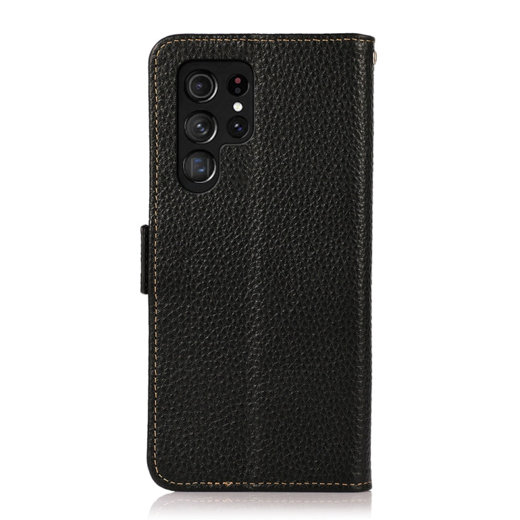 For Samsung Galaxy S25 Ultra 5G KHAZNEH Side-Magnetic Litchi Genuine Leather RFID Phone Case(Black) - Galaxy S25 Ultra 5G Cases by PMC Jewellery | Online Shopping South Africa | PMC Jewellery | Buy Now Pay Later Mobicred